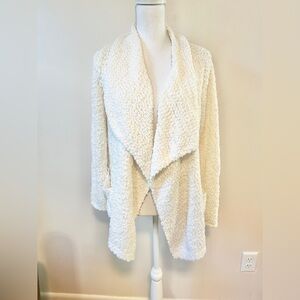 Bobeau Boucle Popcorn Draped Open Front Cream Cardigan Sweater